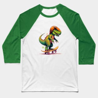 Skateboarding Dinosaur Baseball T-Shirt